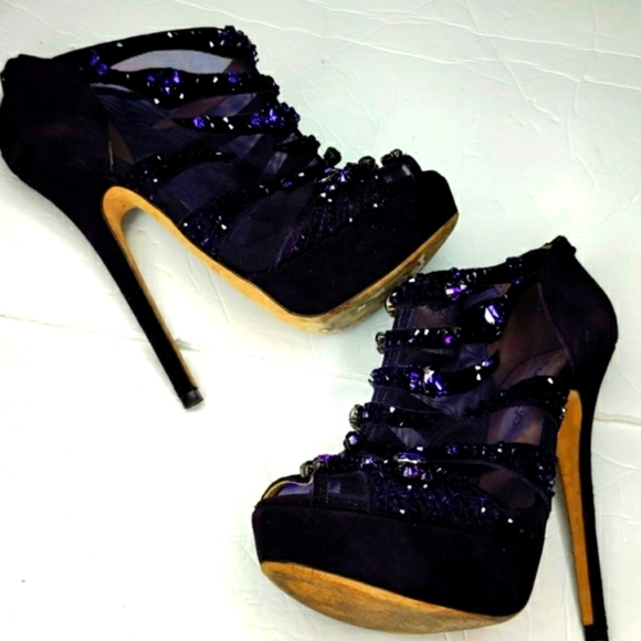 Jimmy Choo Crystal Purple Suede mesh heels - Picture 15 of 16